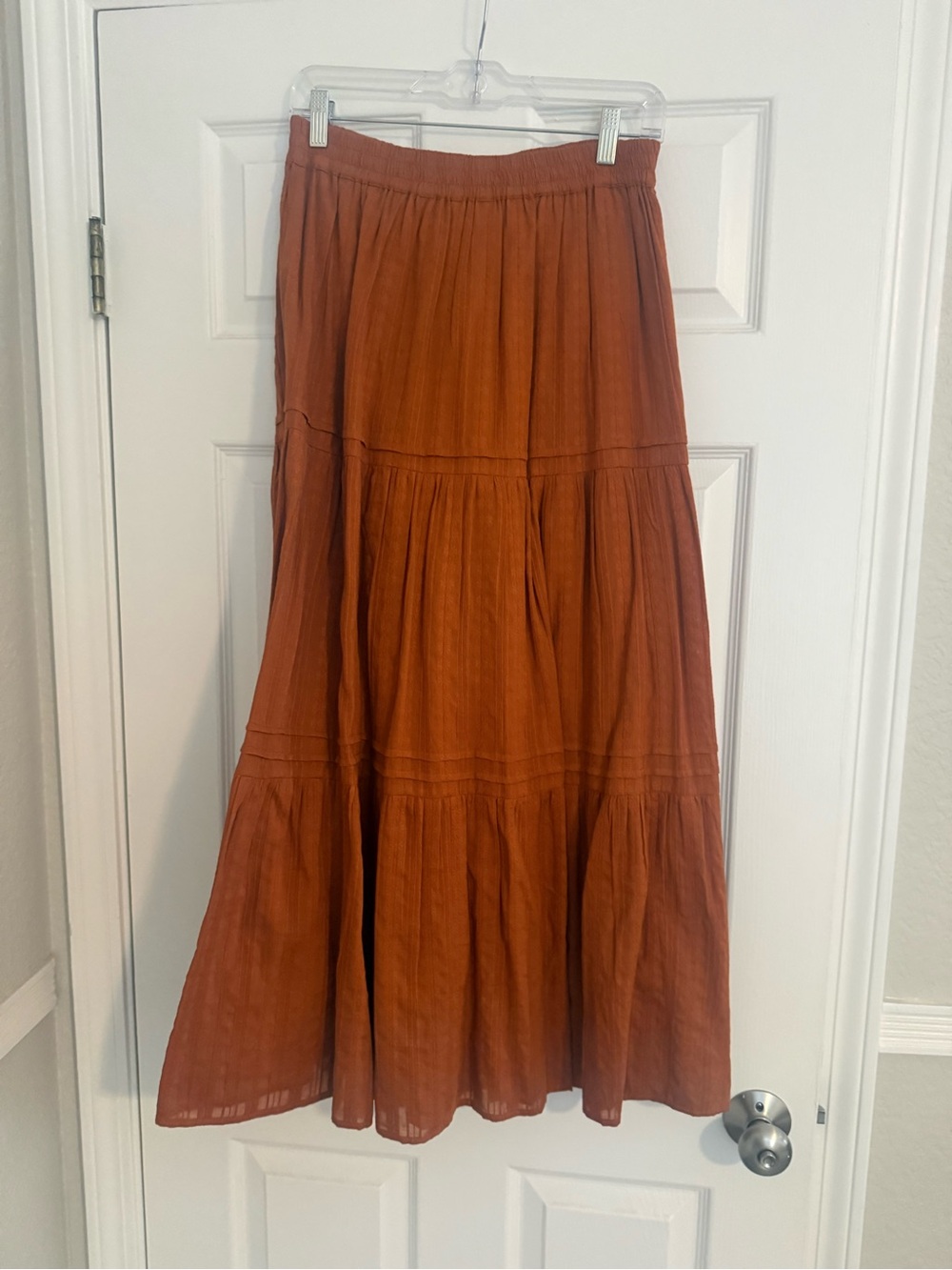 Antthony Tiered Maxi Skirt in Rust Orange